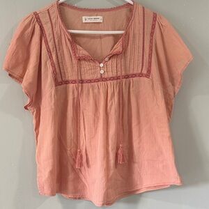 Lucky Brand Women's Peach Blouse with Tassels size M boho